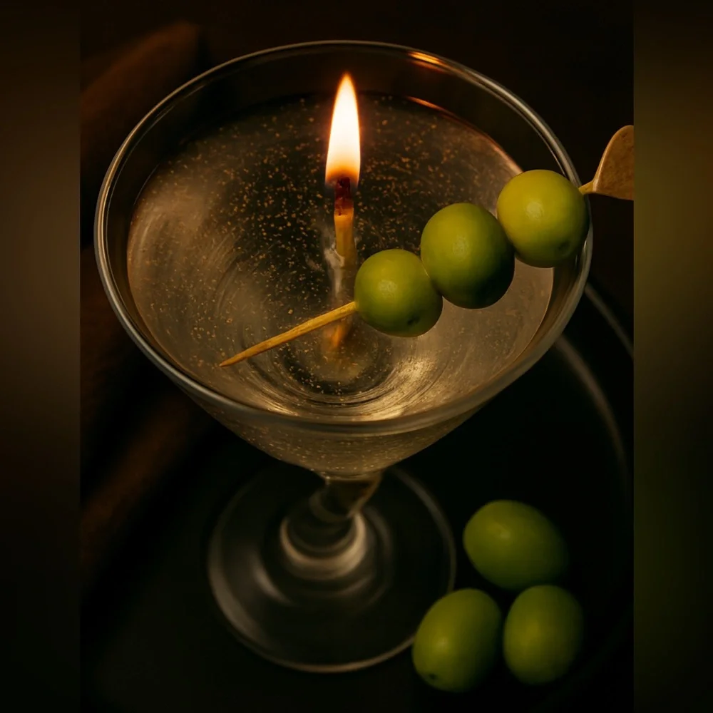 “Lemon Twist” Dirty Martini Olive Gel Candle Shake Not Stirred Luxury Decor